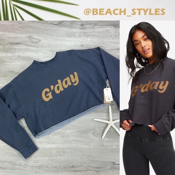 🔆BILLABONG🔆 Hey Gday Cropped Crewneck Sweatshirt - Picture 1 of 12